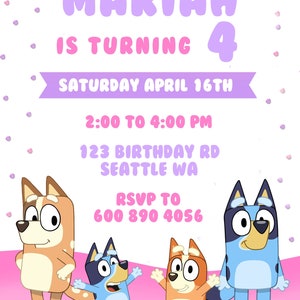 EDITABLE Girls BLUEY Birthday Party Invitation Pink Digital | Etsy