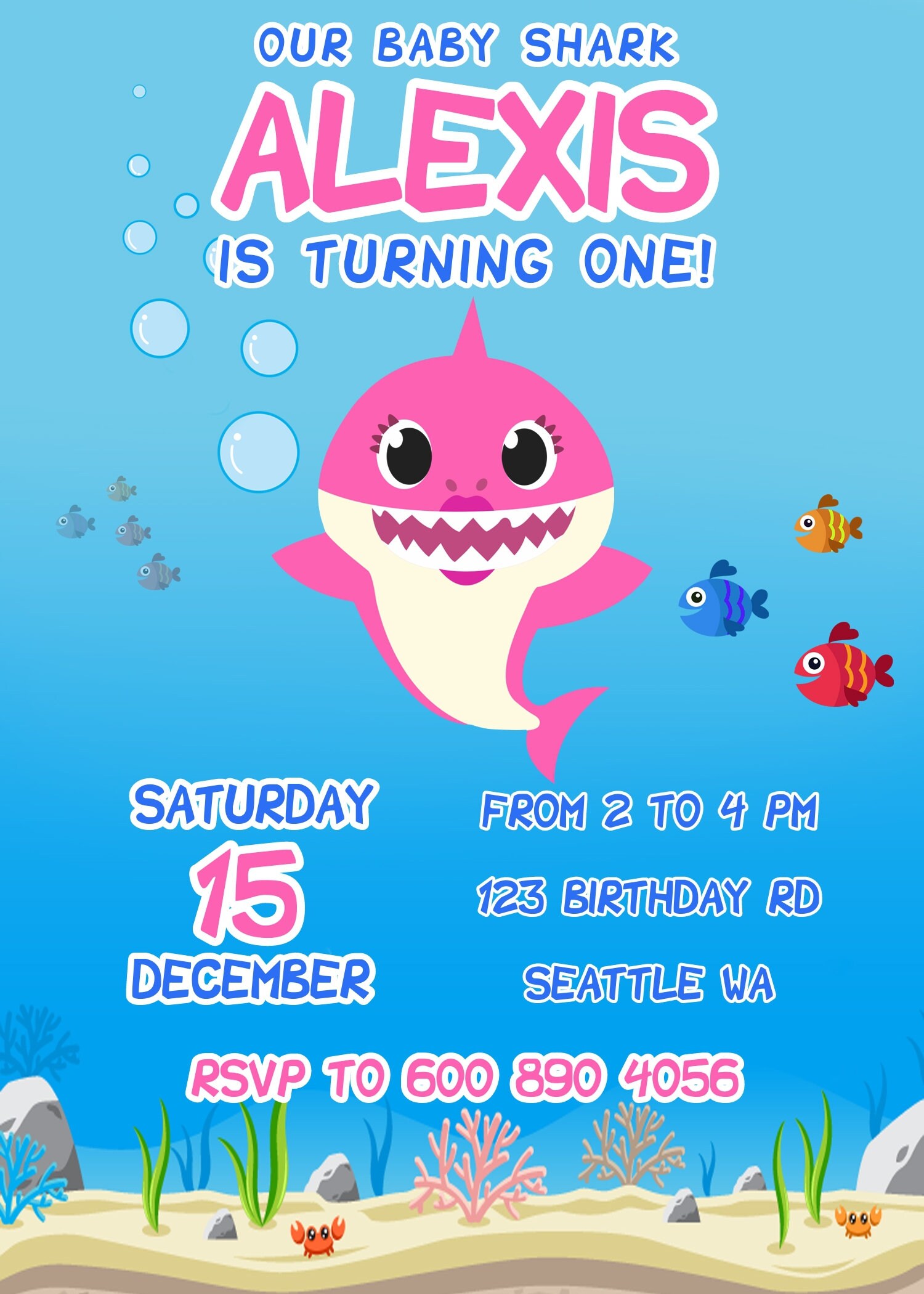 Baby Shark Digital Birthday Invitation Printable Invitation Baby Shark