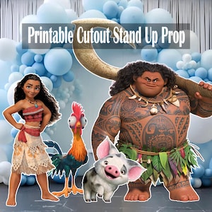 Moana Maui Pua, Conjunto de acessórios recortados para impressão de galo, Decoração para festa de aniversário Frozen, Suporte para stand-up, Download digital para festa Moana