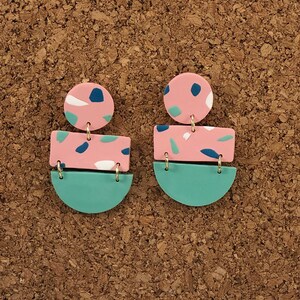 Light Pink Terrazzo Clay Earrings with Light Green/Gift for Her/ Handmade Polymer Clay Earrings