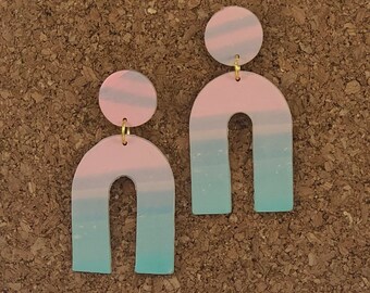 Light Pink and Sea foam Colored Earrings, Gift for Her, Handmade Polymer Clay Earring