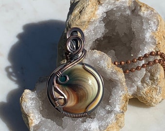 Shiva Eye wire wrapped pendant in Antiqued Copper