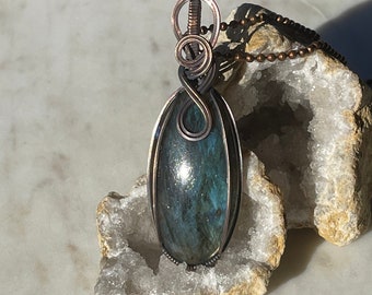 Antiqued Copper Wire Wrapped Sea Blue Opal With Bronzite - Etsy