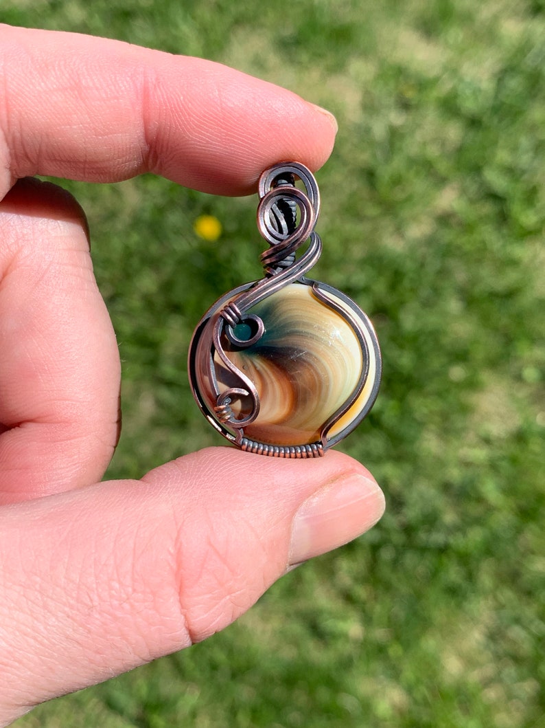 Shiva Eye wire wrapped pendant in Antiqued Copper