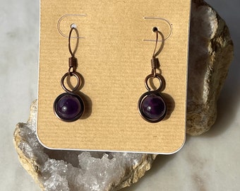 Amethyst wire wrapped earrings in Antiqued Copper