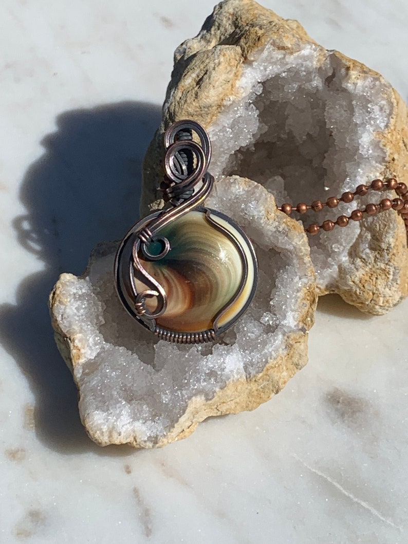 Shiva Eye wire wrapped pendant in Antiqued Copper