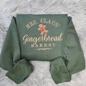 Embroidered Gingerbread Bakery Crewneck: Mrs. Claus Christmas Sweatshirt