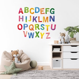 Watercolor Alphabet Wall Decal, Alphabet Wall Decal, Alphabet Sticker, Nursery Wall Art, Kids Room Decal, Alphabet