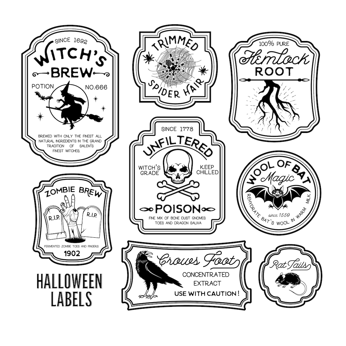 Halloween Bottle Label Stickers Set of 16 Funny & Spooky - Etsy