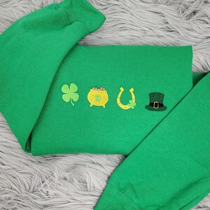 Embroidered St. Patrick&#39;s Day Crewneck: Lucky Charms Sweatshirt, Shamrock Shirt