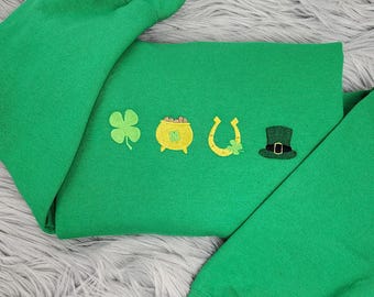 Embroidered St. Patrick's Day Crewneck: Lucky Charms Sweatshirt, Shamrock Shirt