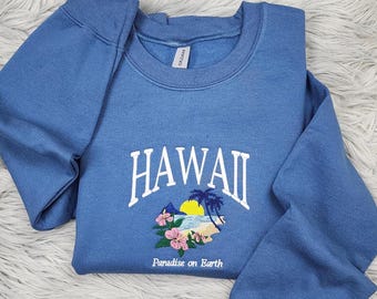 Embroidered Hawaii Crewneck: Tropical Island Sweatshirt