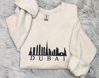 Dubai Skyline Embroidered Crewneck Sweatshirt: Travel Apparel