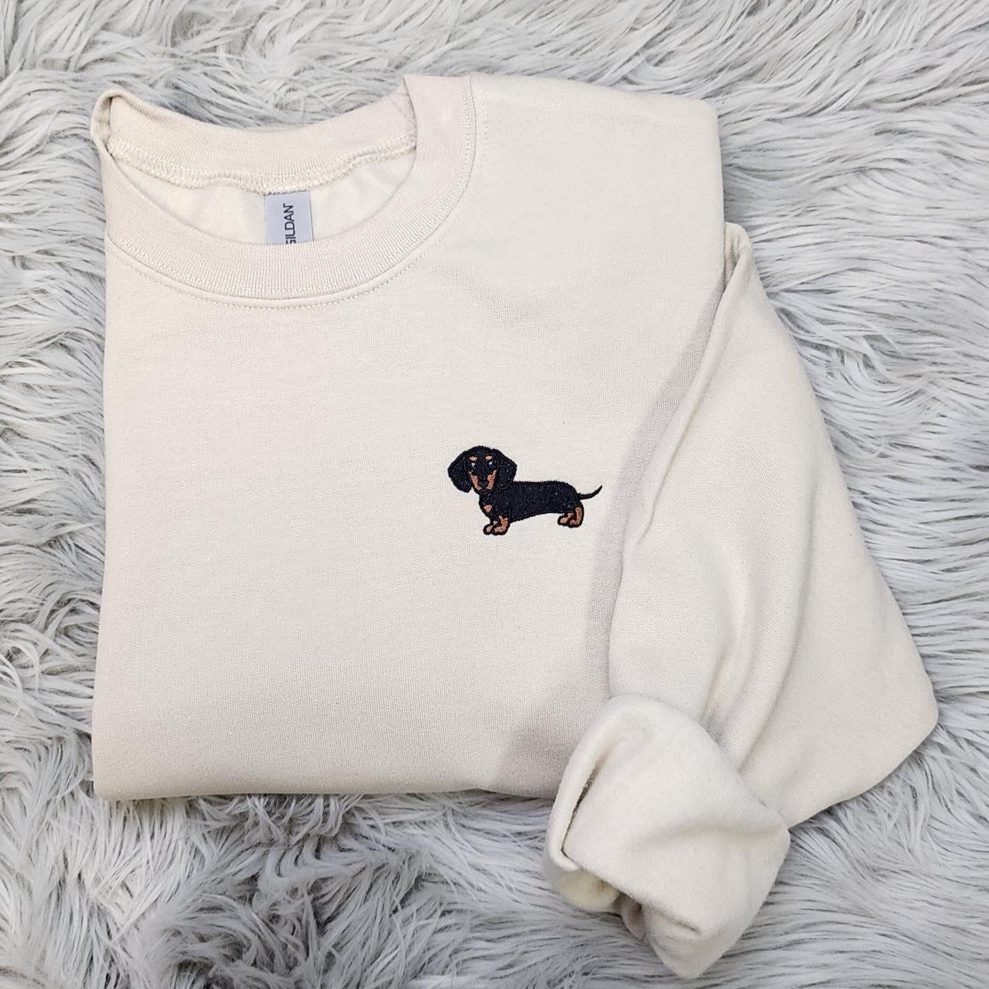 Dachshund Embroidered Crewneck |  Wiener Dog Lover Gift | Cute Sausage Dog Pullover | Pocket Logo Dachshund Embroidery | Wiener Dog Shirt