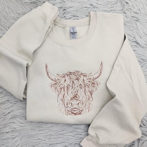 Highland Cow Embroidered Crewneck - Cute Furry Embroidered Shirt - Highland Cow Shirt - T-Shirt - Hoodie - Crewneck Sweatshirt