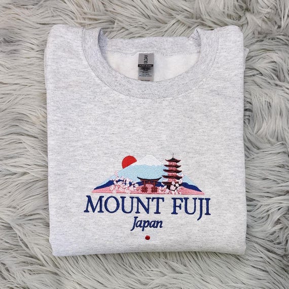 Mount Fuji Embroidered Crewneck: Japanese Landmark Shirt, Sakura Cherry  Blossom