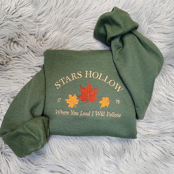 Stars Hollow Embroidered Crewneck: Cozy Book Lover Gift, Where You Lead I Will Follow