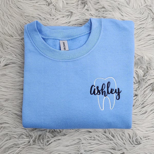 Personalized Embroidered Dental Crewneck: Tooth Outline, Dental Worker Gift