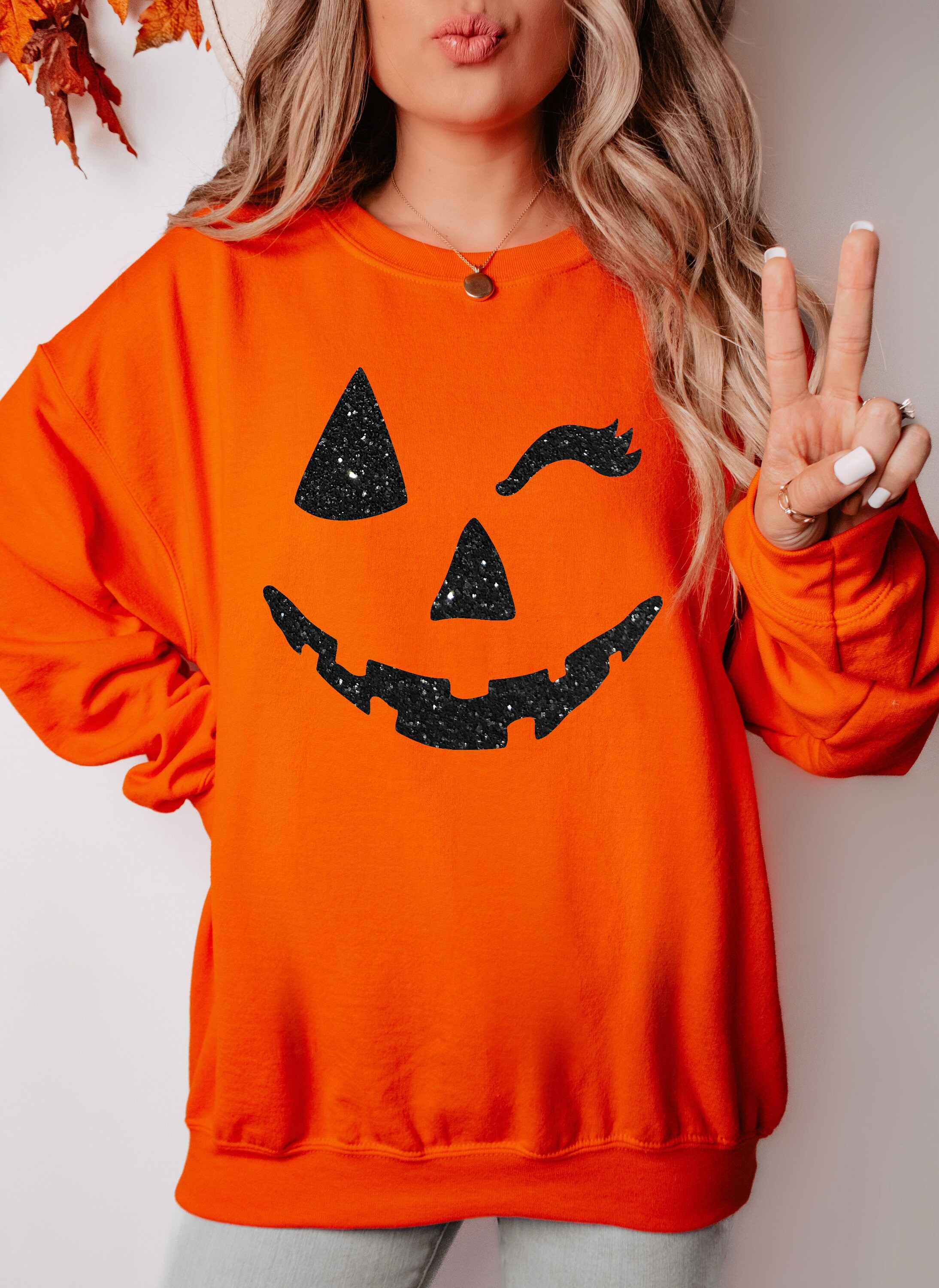 Orange Pumpkin Face Sweatshirt Women - Etsy