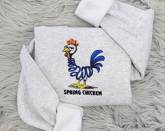 Embroidered Spring Chicken Crewneck: Funny Farmcore Sweatshirt, Cottagecore Crewneck