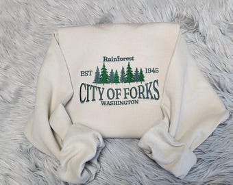 City Of Forks Embroidered Crewneck Sweatshirt - Washington Souvenir