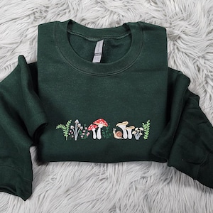 Enchanted Mushroom Forest Embroidered Crewneck | Cottagecore Aesthetic | Magic Mushroom Forest | Wild Mushrooms Shirt | Fairycore Pullover