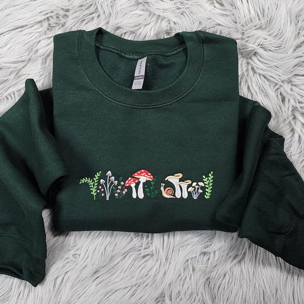Embroidered  Enchanted Mushroom Crewneck: Magic Forest, Cottagecore Sweatshirt