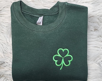 Mini Shamrock Embroidered Crewneck, Pocket Logo St. Patrick’s Day Shirt