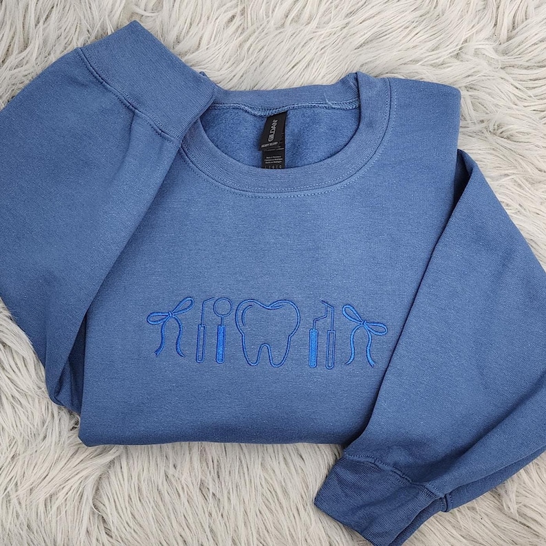 Delicate Dental Embroidered Crewneck, Hygienist & Dentist Crewneck, Coquette Bow image 2