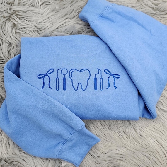 Delicate Dental Embroidered Crewneck, Hygienist & Dentist Crewneck, Coquette Bow