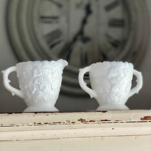 Westmoreland White Milk Glass Maple Leaf Creamer and Sugar Bowl