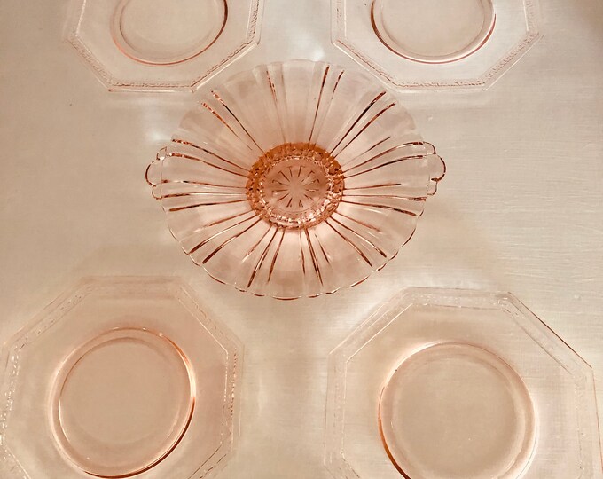 Vintage Pink Glass Plates set of 5 Etsy