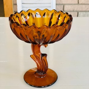 Vintage Amber Glass Pedestal Bowl