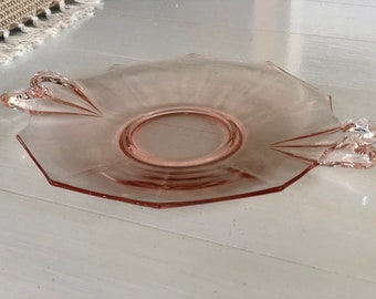 Vintage Pink Glass Platter with Handles