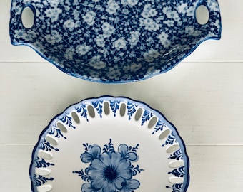 Vintage Blue and White Dish Set of 2