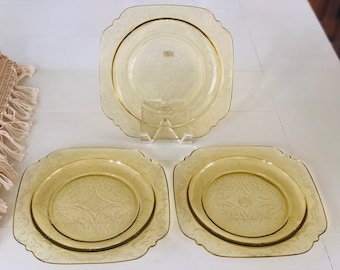 Vintage Yellow Glass Plates (Set of 3)