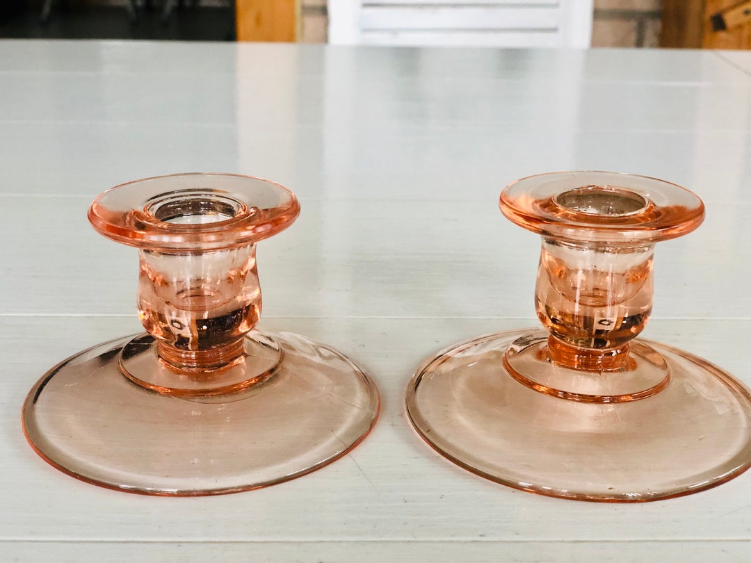 Vintage Pink Glass Candlestick Holders set of 2 Etsy