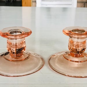 Vintage Pink Glass Candlestick Holders (Set of 2)