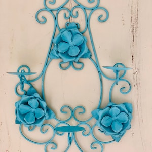 Metal teal candle holder wall decoration