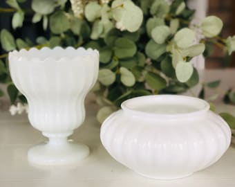 Vintage White Milk Glass Bowls (Set of 2)