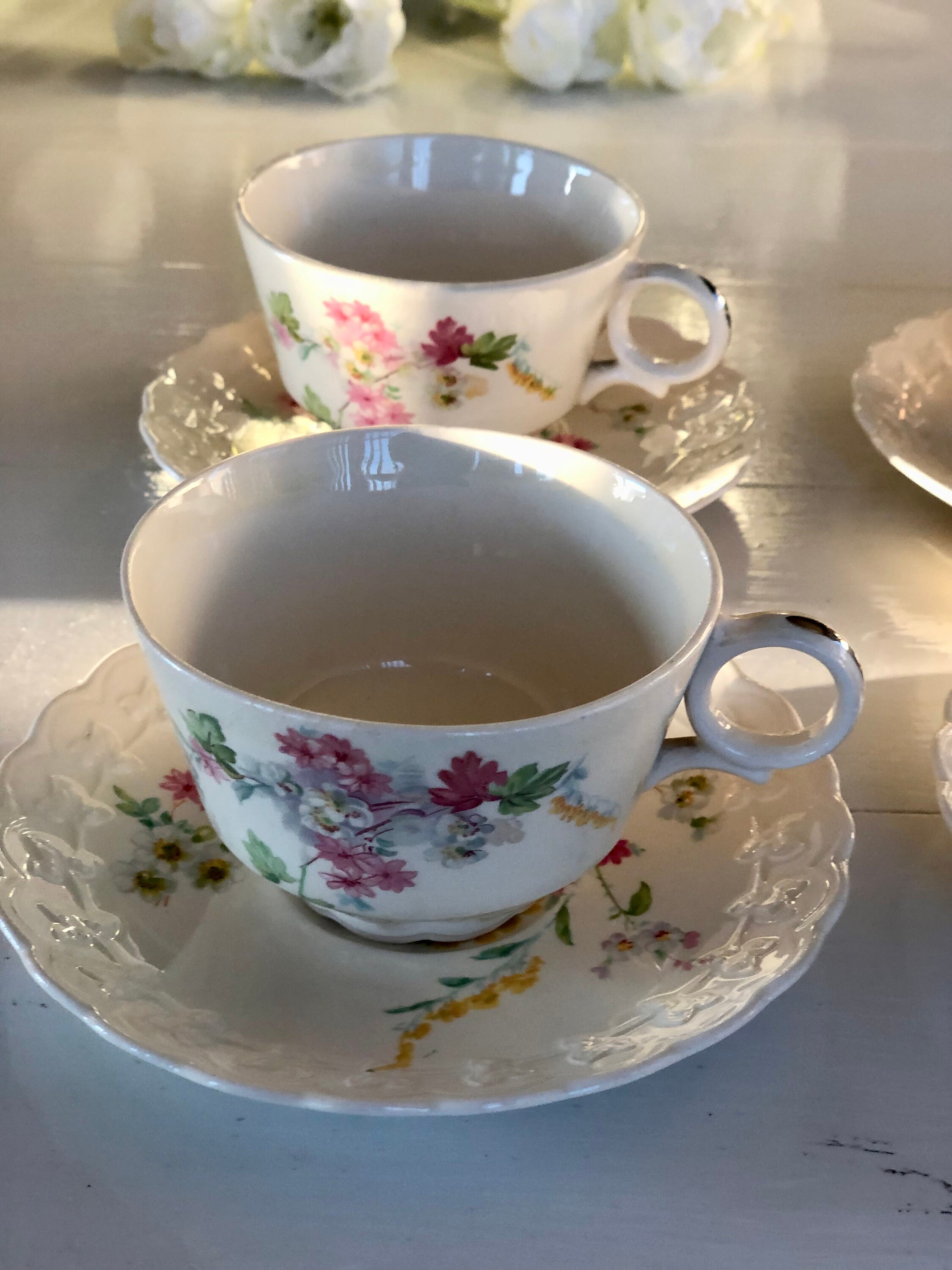 Vintage Floral Tea Cups and Saucers Set (4) - Etsy