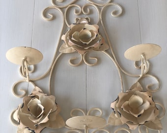Vintage Metal Floral Candle Holder Wall Art