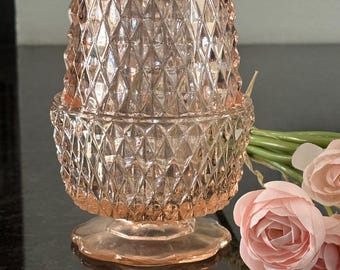 Vintage Fairy Lamp Indiana Glass Diamond Point Design (Peachy-Pink Color)