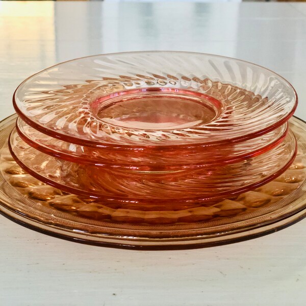 Vintage Pink Glass Plates (Set of 5)