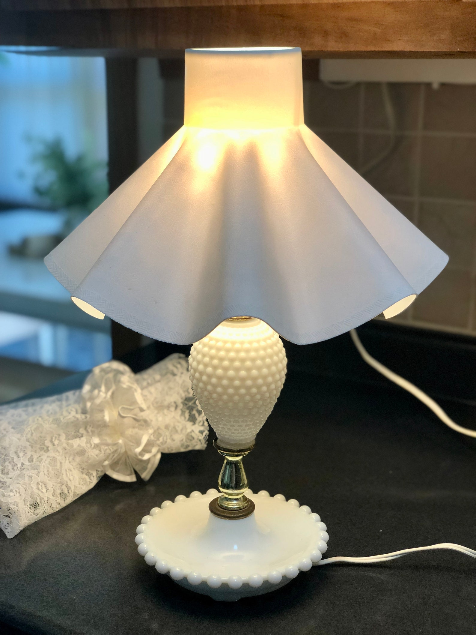 Hobnail Milk Glass Lamp