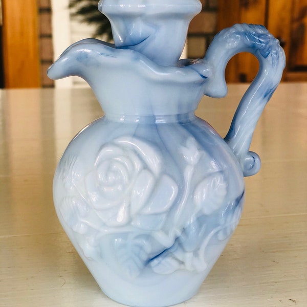 Vintage Blue Milk Glass Pitcher (Avon Perfume Bottle)