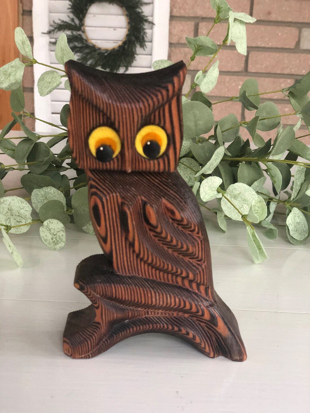 Vintage Wooden Owl Wall Hanging With Felt Eyes Etsy
