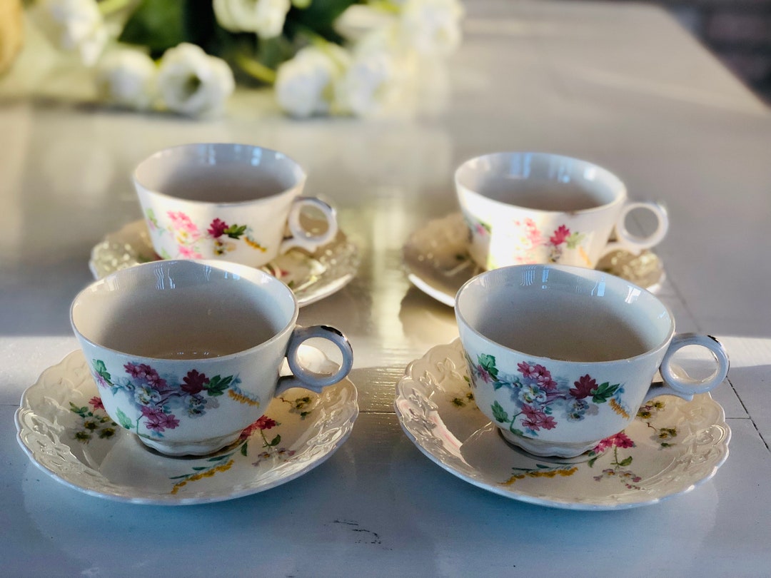 Vintage Floral Tea Cups and Saucers Set (4) - Etsy