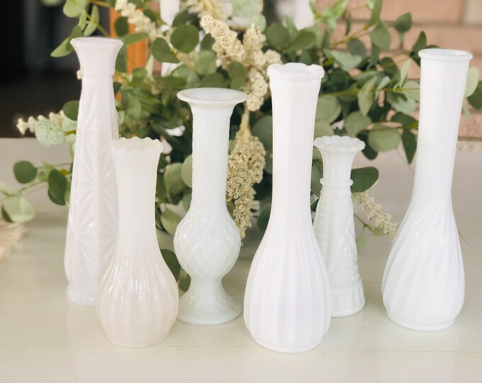 Vintage White Milk Glass Vases set of 6 Etsy