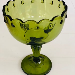 Vintage Green Glass Pedestal Small Bowl